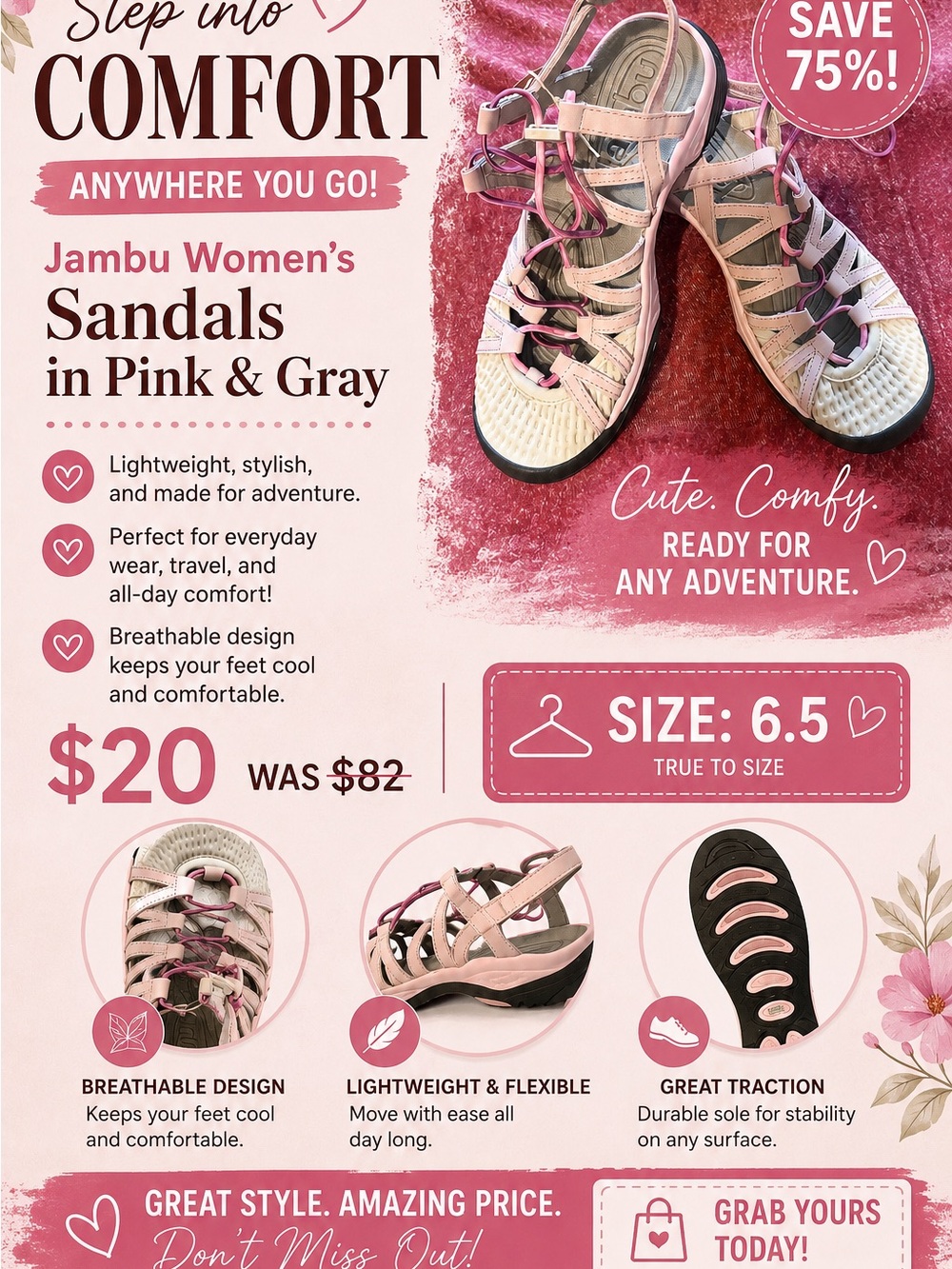 Jambu Women's Pink & Gray Strappy Adventure Sandals